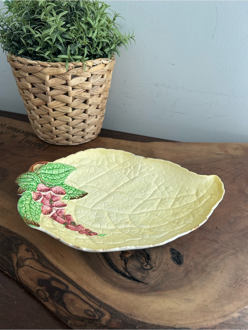 Vintage yellow Carlton Ware Foxgloves  leaf Porcelain Dish